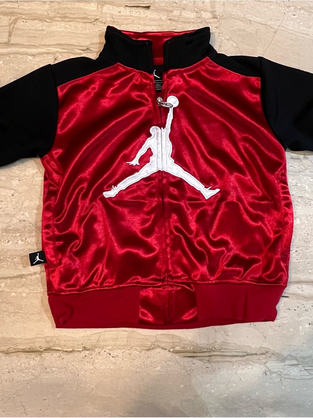 Jordan Kids Red and Black Satin Jumpman Jacket